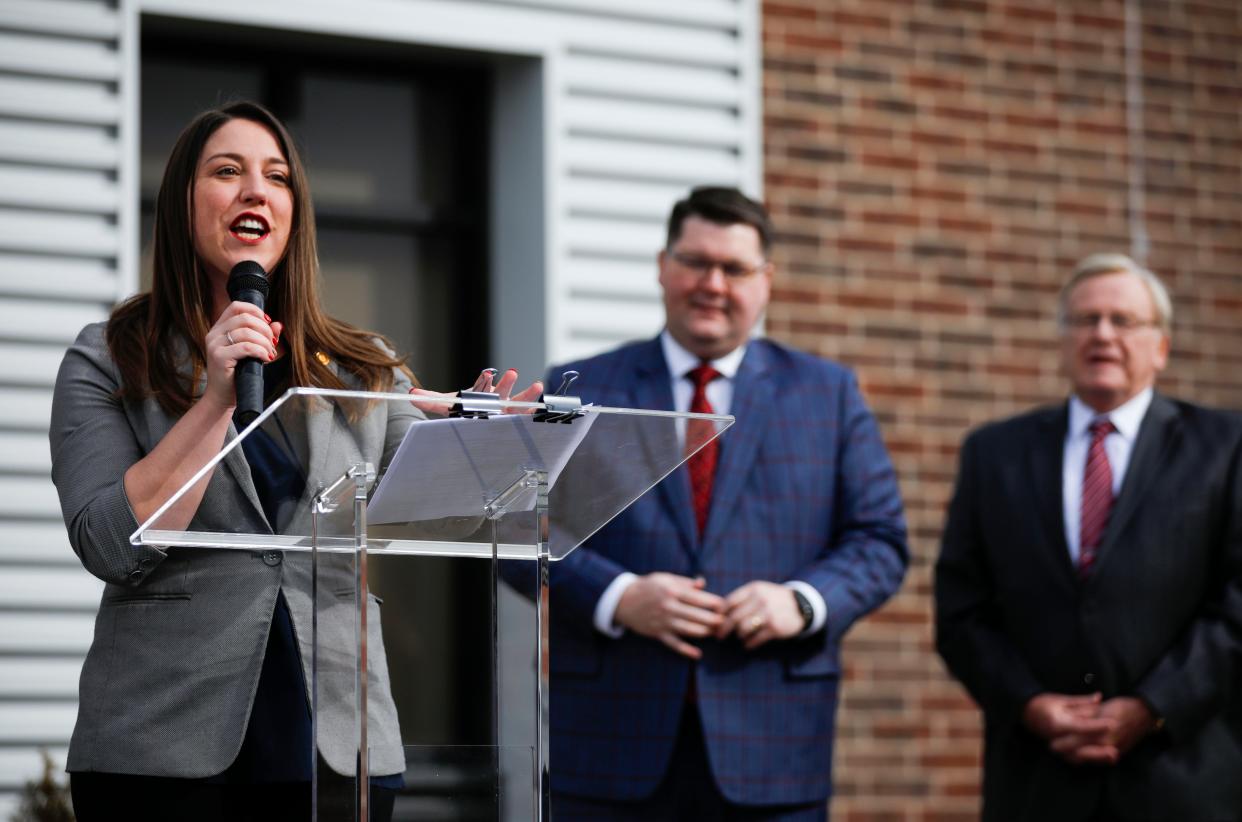 State Representative Crystal Quade speaks before the ribbon cutting for the new Arc of the Ozarks' Autism and Neurodevelopmental Center at 2648 S. Nettleton Ave. on Friday, Feb. 9, 2024.