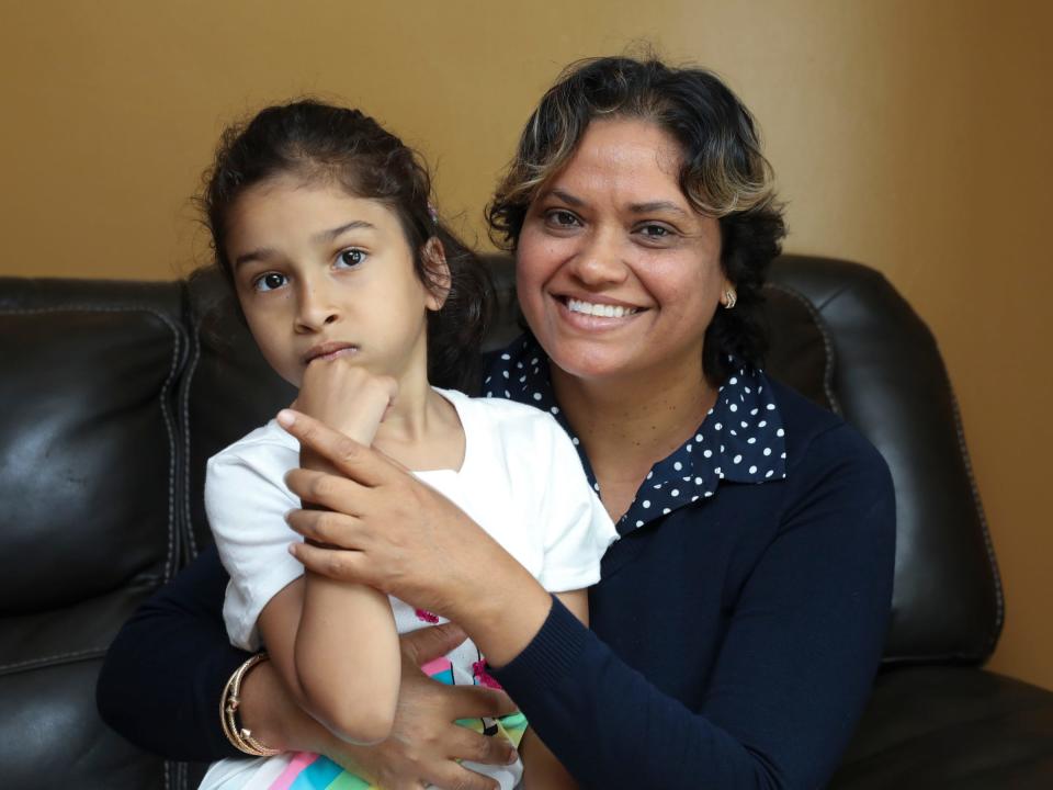 Shelly Guzman and her daughter Faith, 7, photographed in their Washingtonville home on Friday, June 5, 2020.  Faith attends the Jesse Kaplan School in West Nyack, Shelly has been taking care of all of Faith's needs since her school closed due to COVID-19 pandemic.