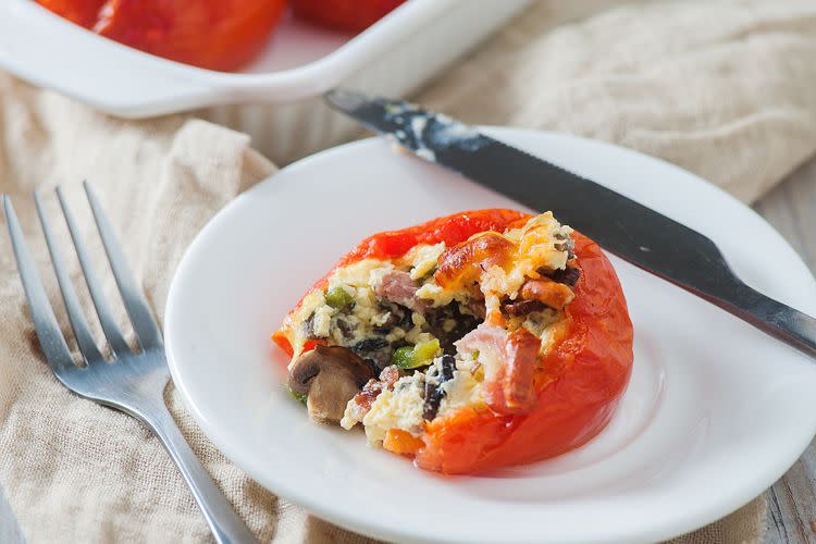 Egg and Turkey Bacon Stuffed Baked Tomato