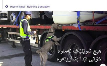 Another of the adverts depicts sniffer dogs checking lorries - Home Office/PA