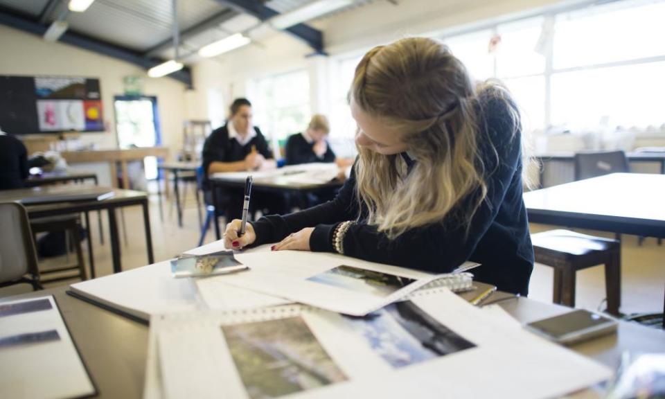 Students during an art class at a secondary school