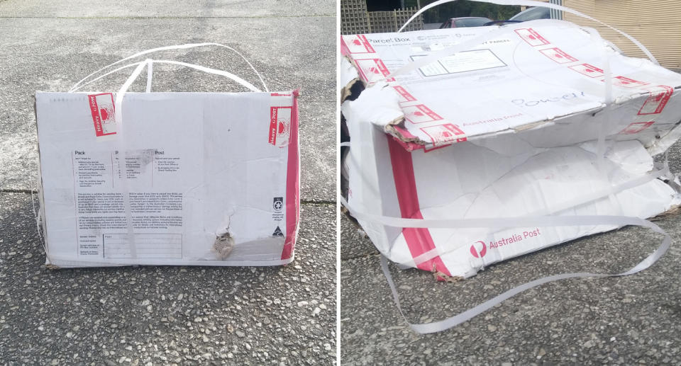 The Australia Post box was partially collapsed and had gaping holes. Source: Facebook