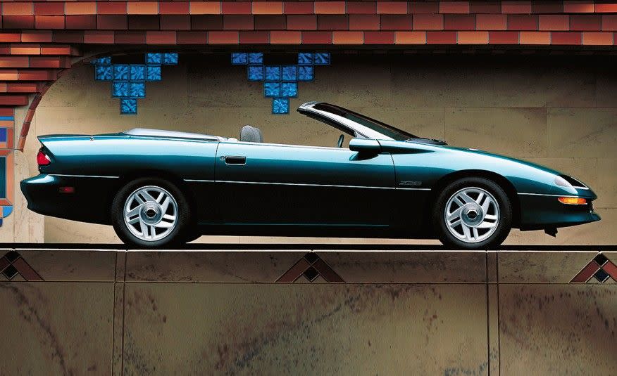 <p>The convertible model returned for the 1994 model year. In 1995, GM's 3800 3.8-liter V-6 joined the 3400 3.4-liter V-6, giving Camaro buyers their first choice of V-6 powerplants. The 200-hp 3800 was vastly more refined than the 160-hp 3400 and would replace the 3400 entirely by 1996. Meanwhile, output of the LT1 V-8 rose to 285 horsepower in '96. And beyond that, SLP Engineering brought back an SS model of the Z28 that tweaked the engine to 305 horsepower and fitted 17-inch wheels for the first time.</p>