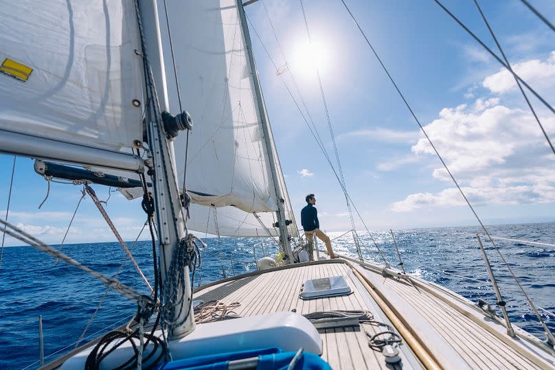 Pietro of Eco Sailors aboard Luna, the company's sailing boat