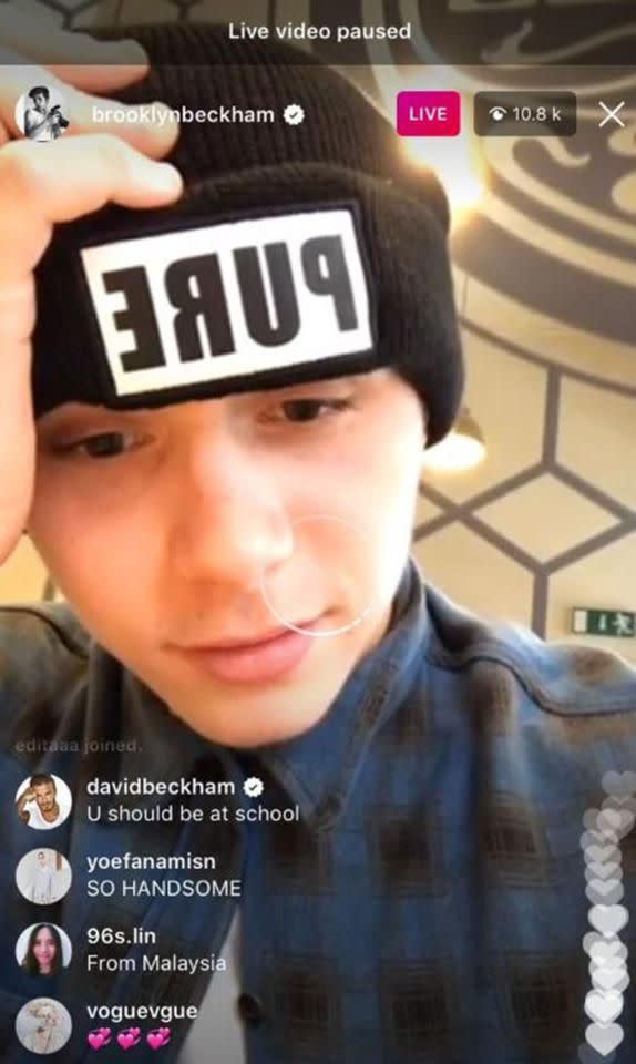 <p>Last week, David had us all in stitches when uber-cool Brooklyn treated his millions of followers to a live chat only for it to be taken over by his dad.<br>Poking fun at his son, Becks quipped: “That’s my shirt” before telling the teen: “You should be at school.”<br>Daaaaaaaadddddd!</p>