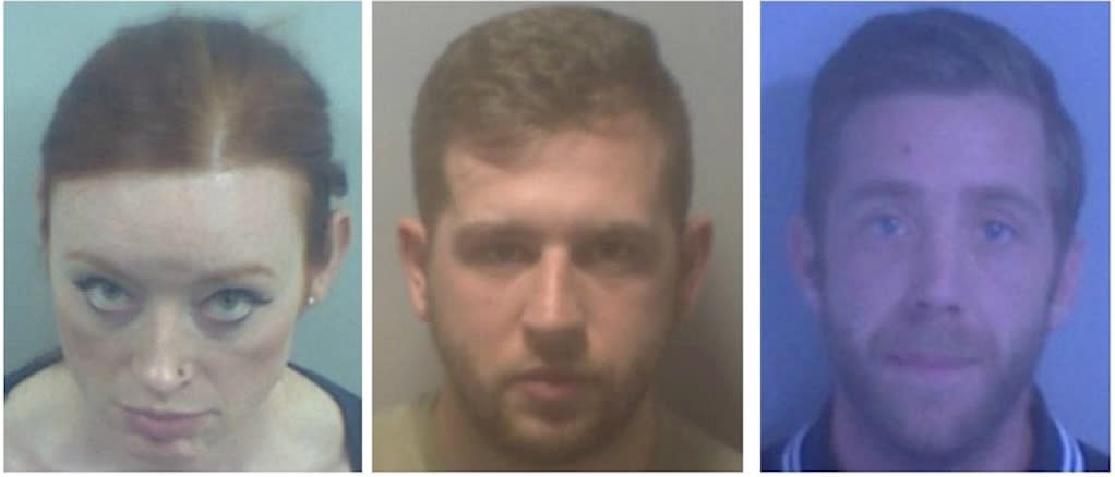 From left to right: Deirdre McTucker, Dale Lutton and Paul Carbine were jailed for fighting in a car park (Picture: SWNS)