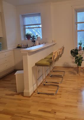 A pair of cantilevered bar stools for 20% off