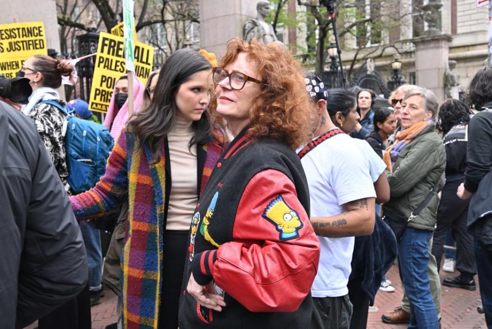 The Oscar-winning “Thelma and Louise” star was seen strolling among demonstrators with “Free Palestine” signs while sporting a grin and an odd leather coat jacket decked out with an image of Bart Simpson. Paul Martinka