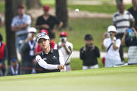 Lydia Ko of New Zealand watches her shot on the 1st hole during the first round of the LPGA Honda Thailand golf tournament in Pattaya, southern Thailand, Thursday, Feb. 23, 2023. (AP Photo/Kittinun Rodsupan)