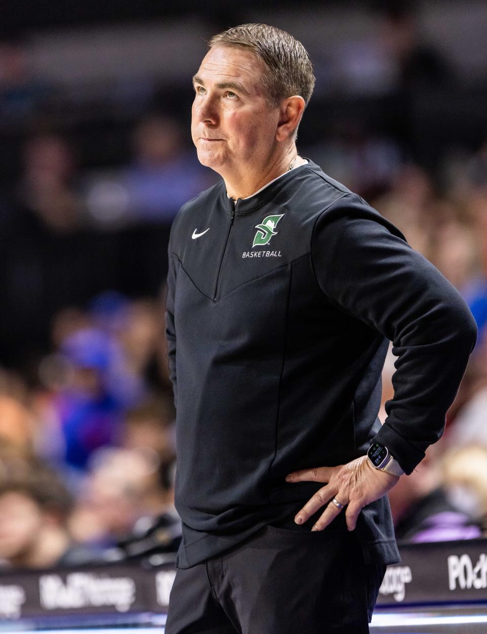 Stetson coach Donnie Jones watches during Sunday's loss to Florida.