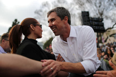 U.S. Democratic presidential candidate Beto O'Rourke greets supporters after speaking at a rally in Los Angeles, California, U.S., April 27, 2019. REUTERS/Lucy Nicholson