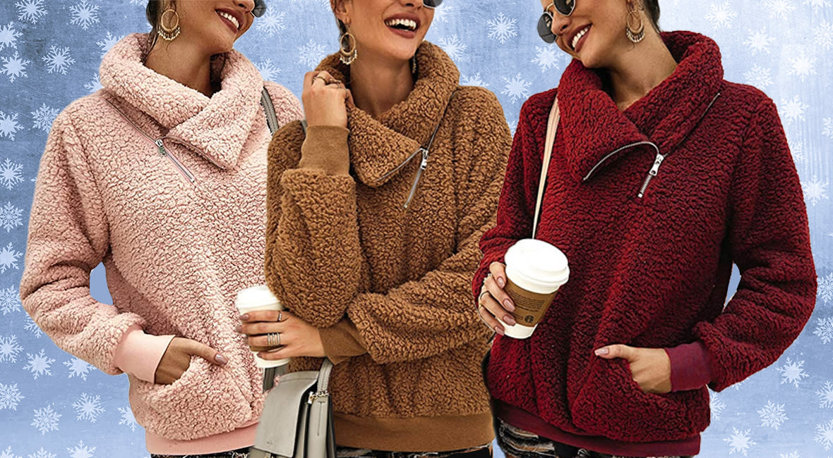 The Kirundo Sherpa Pullover Sweatshirt will make you this happy—we promise. (Photo: Amazon)