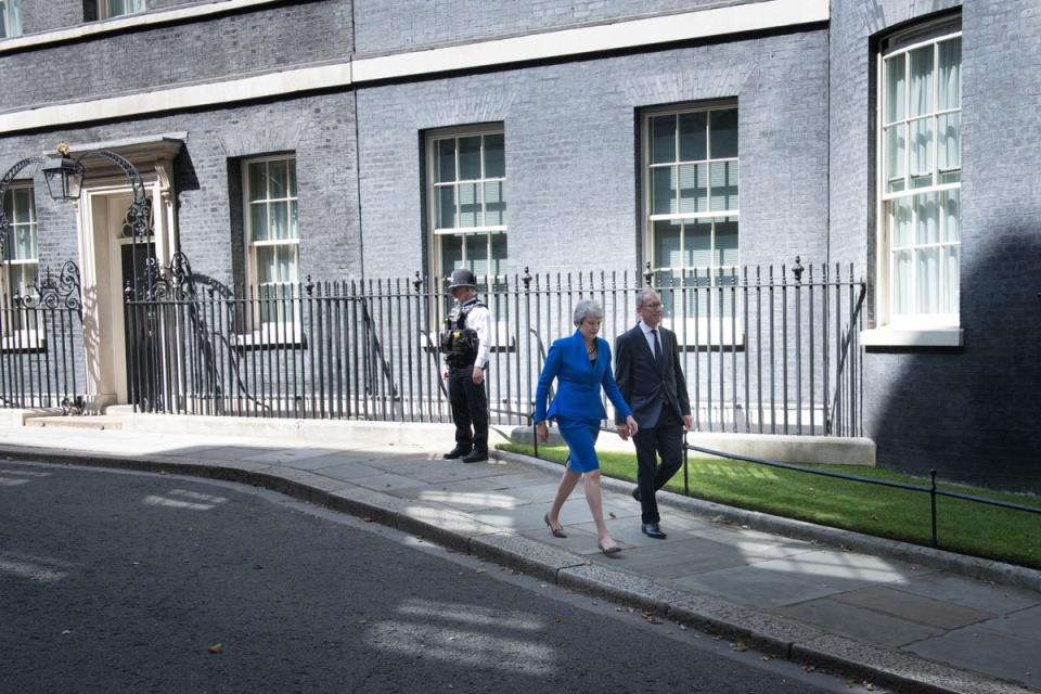 Outgoing prime minister Theresa May and her husband Philip leaving 10 Downing Street before a meeting at Buckingham Palace where she handed in her resignation to the Queen (Stefan Rousseau/PA) (PA Archive)