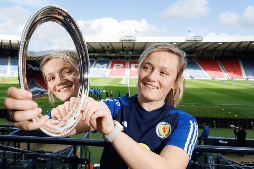 Erin Cuthbert, SFWA Women's International Player of the Year -Credit:FREE SUNDAY IMAGE FOR ALL SUNDAY MEDIA ONLY SFWA Womens International Player of the year goes to Scotland’s Erin Cuthbert Pic shows Erin at Hampden Park with her Salvour