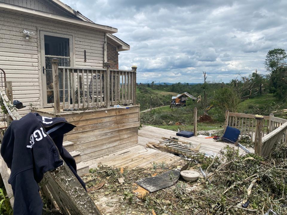 A once covered sunroom remains now only as a bare deck following damage from a tornado that hit Constable Sam Barnes’ home last Wednesday.