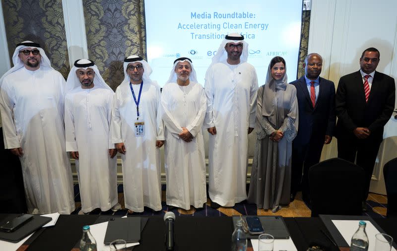 Delegates from the UAE address a press conference during the Africa Climate Summit 2023 in Nairobi