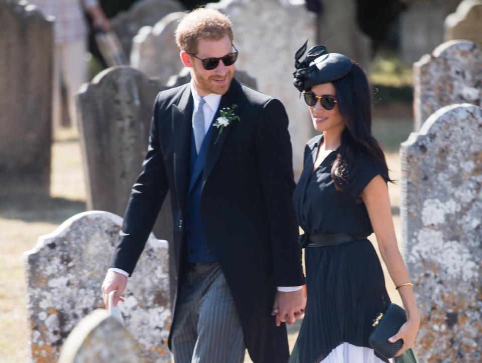 Prince Harry and Meghan Markle at Charlie van Straubenzee's wedding