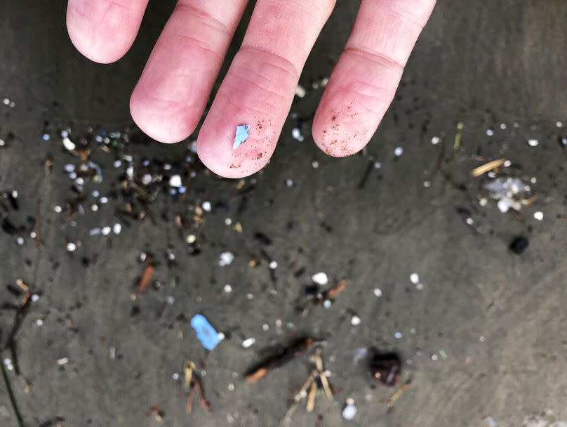 Desechos microplásticos arrastrados por las olas hasta la orilla de una playa. 