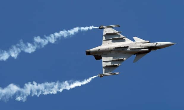 Gripen, a Swedish fighter aircraft, performs on the second day of Aero India 2017 at Yelahanka air base in Bangalore, India, Wednesday, Feb. 15, 2017. Saab offered the latest version of the fighter as part of its pitch to sell Canada a new fleet of fighter jets.