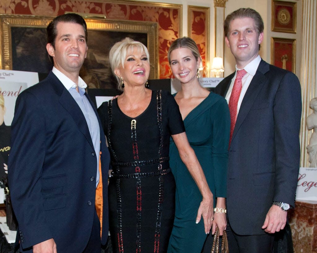 NEW YORK, NY – OCTOBER 18: (L-R) Socialites Donald Trump Jr., Ivana Trump, Ivanka Trump and Eric Trump attend the Ivana Living Legend Wine Collection launch at Ten East 64th Street on October 18, 2011 in New York City. (Photo by Ben Hider/Getty Images)