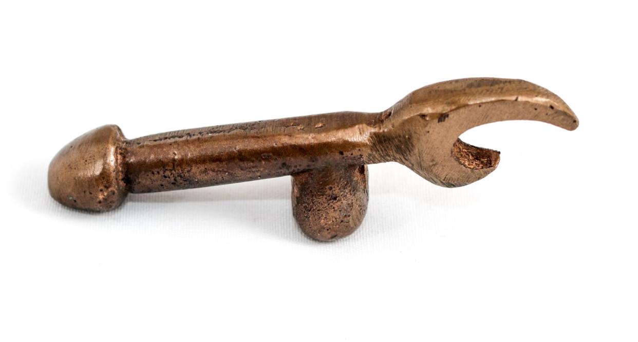 <span class="caption">Soldiers used spent shells and casings to make trench art, like this brass bottle opener that was made during World War II.</span> <span class="attribution"><span class="source">Michael Riordan</span>, <a class="link " href="http://creativecommons.org/licenses/by-sa/4.0/" rel="nofollow noopener" target="_blank" data-ylk="slk:CC BY-SA;elm:context_link;itc:0;sec:content-canvas">CC BY-SA</a></span>