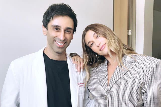 <p>Dhaval G. Bhanusali, MD FAAD/Instagram</p> Dr. Bhanusali with Hailey Bieber