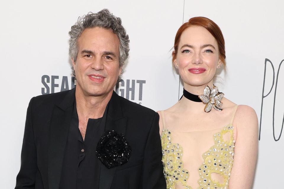 <p>Cindy Ord/WireImage</p> Mark Ruffalo and Emma Stone at the New York City premiere of 