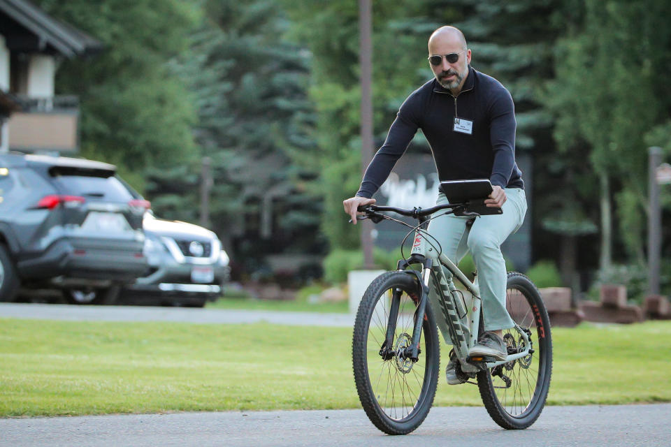 Dara Khosrowshahi, CEO of Uber Technologies Inc., attends the annual Allen and Co. Sun Valley media conference in Sun Valley, Idaho, U.S., July 11, 2019. REUTERS/Brendan McDermid