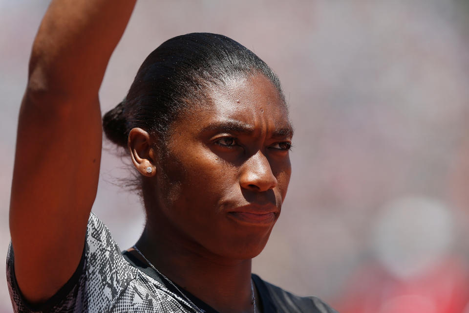 STANFORD, CALIFORNIA - JUNE 30: Caster Semenya of South Africa looks on at the start line of the women's 800m during the Prefontaine Classic at Cobb Track & Angell Field on June 30, 2019 in Stanford, California. (Photo by Lachlan Cunningham/Getty Images)