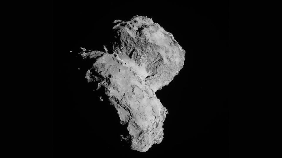 A view of comet 67P/Churyumov-Gerasimenko from the Rosetta spacecraft as seen on August 22, 2014.