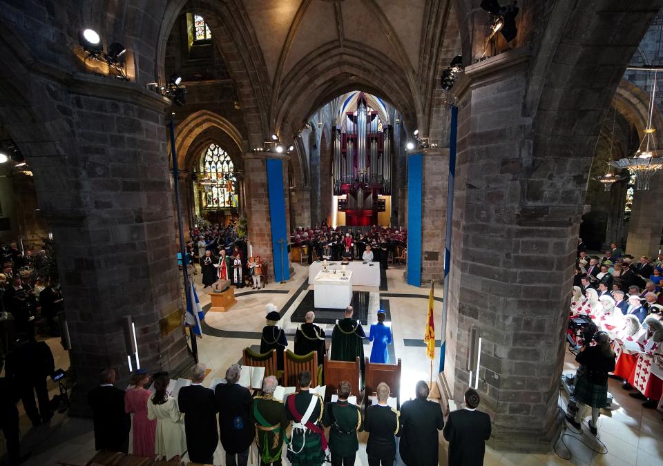 King Charles III, Queen Camilla, Prince William and Catherine, Princess of Wales, take their seats for the National Service of Thanksgiving and Dedication for King Charles III and Queen Camilla (via REUTERS)