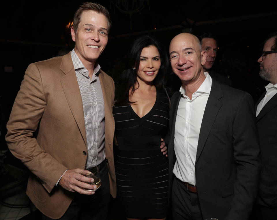 WME's Patrick Whitesell, Lauren Sanchez and Amazon CEO Jeff Bezos attend Jeff Bezos and Matt Damon's 'Manchester By The Sea' party two years ago. (Photo: Todd Williamson via Getty Images)