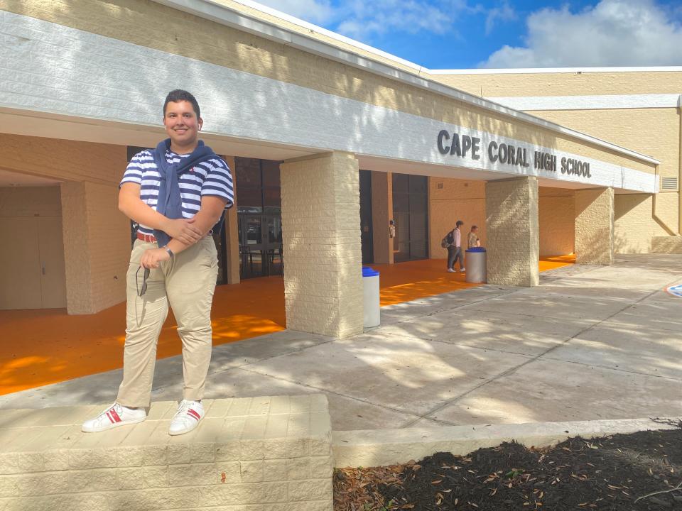 Gabriel Penton stands in front of Cape Coral High School