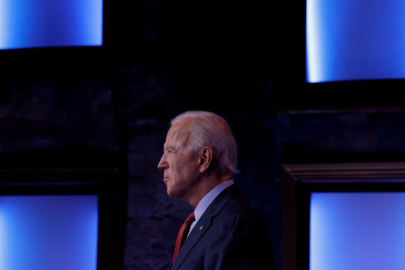 Democratic U.S. presidential nominee Biden makes a statement in Wilmington