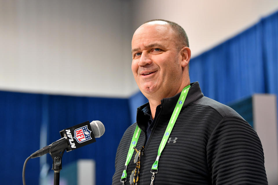 INDIANAPOLIS, INDIANA - FEBRUARY 25: Head coach Bill O'Brien of the Houston Texans interviews during the first day of the NFL Scouting Combine at Lucas Oil Stadium on February 25, 2020 in Indianapolis, Indiana. (Photo by Alika Jenner/Getty Images)