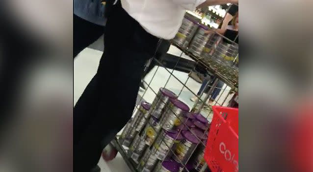 After the shoppers fill their baskets with the tins, some approach Ms Dixon to tell her to stop filming. Photo: Facebook