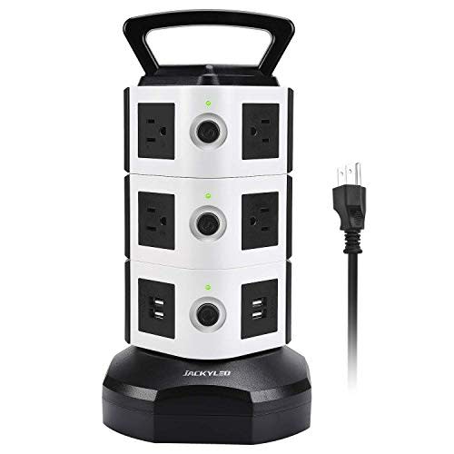 Power Strip Tower JACKYLED Surge Protector Electric Charging Station 3000W 13A 10 Outlets 4 USB Ports with 16AWG 6.5ft Heavy Duty Extension Cord for Home Office (Amazon / Amazon)
