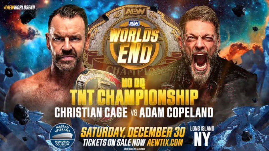 aew worlds end christian cage vs adam copeland match graphic