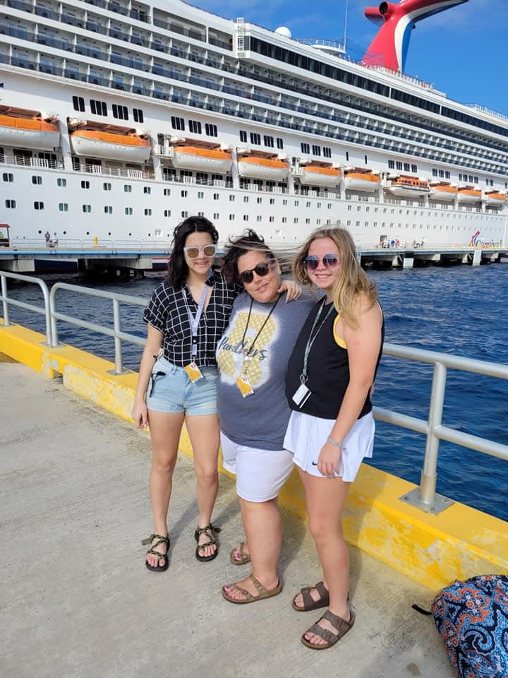 Stapleton and his wife, Becky, and their daughters Molly and Emily, pictured here, have been on a dozen cruises together.