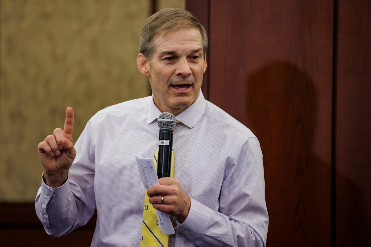 Rep. Jim Jordan, R-Ohio, speaks during a town hall event hosted by House Republicans ahead of President Joe Bidens first State of the Union address on March 1.