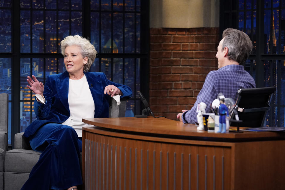 Emma Thompson discusses her career and her new role in Matilda The Musical with on Late Night With Seth Myers last week  (Getty)