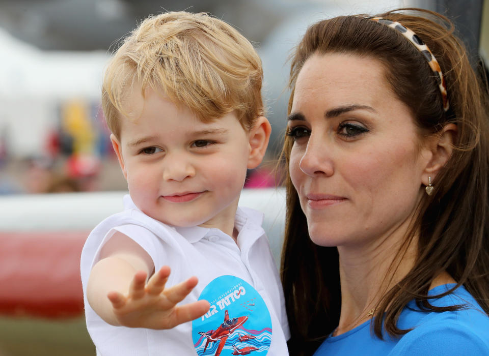 Catherine, Duchess of Cambridge and Prince George during a visit to the Royal International Air Tattoo in July 8, 2016, in Fairford, England.