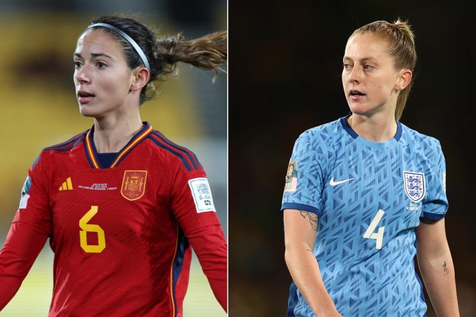 Midfield battle: Barcelona team-mates Aitana Bonmati and Keira Walsh go head to head (Getty Images)