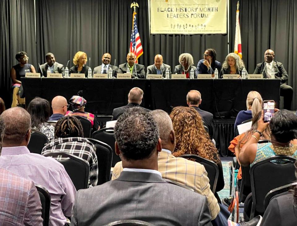 Gathered at the Black History Month forum in Wellington on Wednesday, Feb. 1, 2023, are (from left) Cassandra Oliver, Brian Oliver, Ava Parker, Joseph Sanchez, Ricky Wade, Dr. Brian Coleman, Verdenia Baker, Alan Bottorff, Dr. Colette Brown-Graham and Darren Edgecomb.