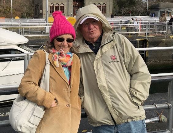 Angela and Marin Pavkovic of West Palm Beach, seen here visiting Seattle in 2019, were stranded on a cruise ship in the Mediterranean Sea as of March 17, 2020.