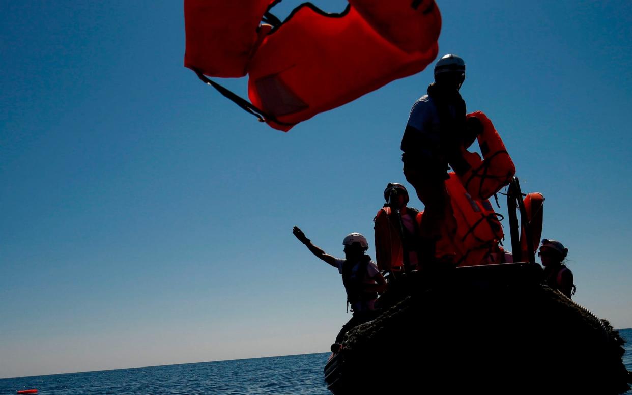 SOS Mediterranee NGO and MSF perform a rescue drill near the Aquarius  - AFP