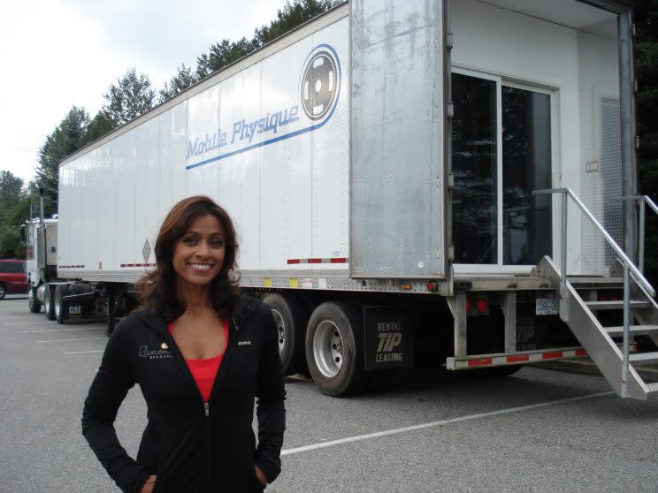 Trainer Ramona Braganza in front of the fitness trailer on the set of '50 Shades.' Photo: Ramona Braganza