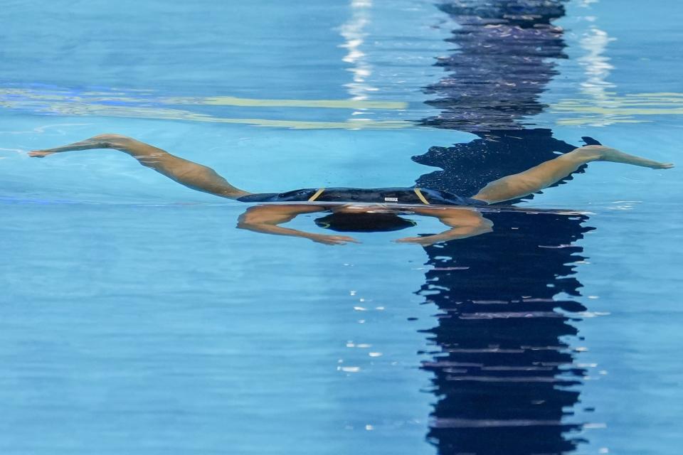 Gabrielle Rose swims during the Women's 100 breaststroke preliminary heat Sunday, June 16, 2024, at the US Swimming Olympic Trials in Indianapolis. (AP Photo/Darron Cummings)