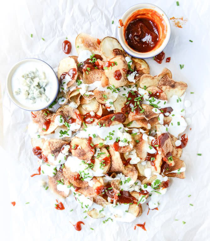 Homemade Potato Chips With Sriracha BBQ Sauce