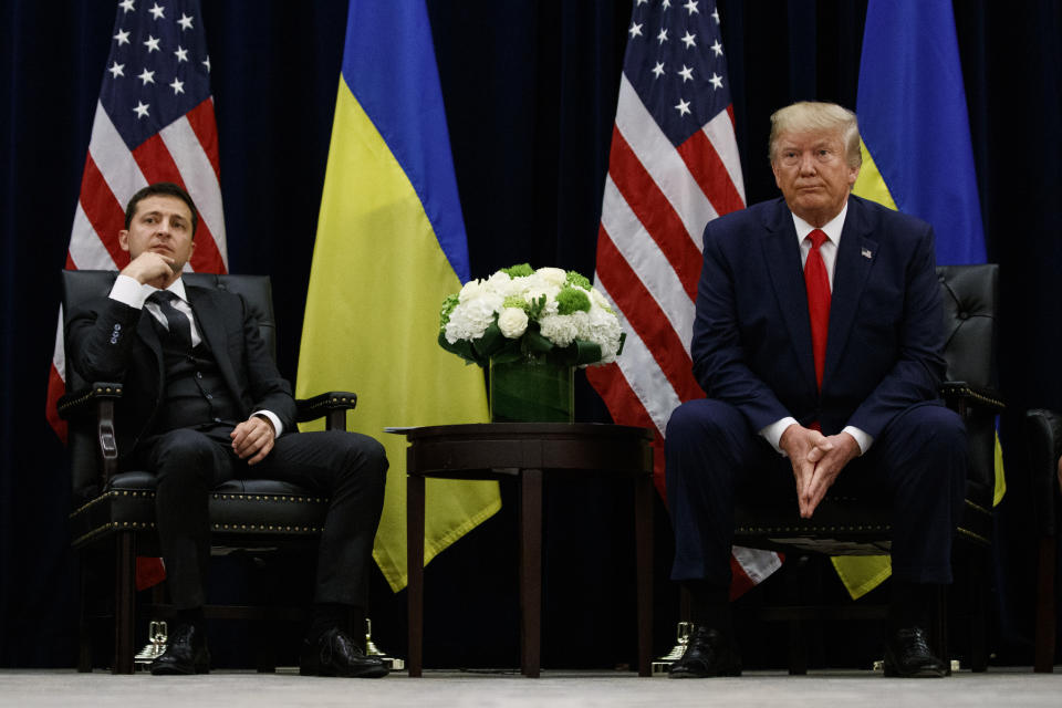 President Donald Trump meets with Ukrainian President Volodymyr Zelenskiy at the InterContinental Barclay New York hotel during the United Nations General Assembly, Wednesday, Sept. 25, 2019, in New York. (Photo: Evan Vucci)/AP 